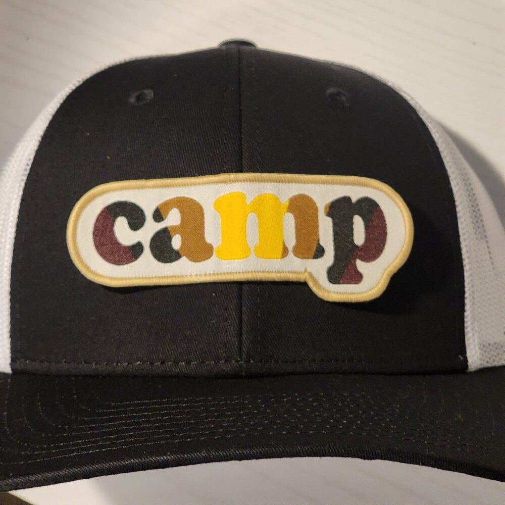 camp (camo) Patched Black/White Low Profile Mesh Snapback Trucker Hat